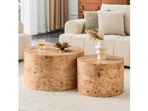 Tables basses gigognes rondes avec rangement et couvercle amovible, finition bois clair en mdf pour salon 62,8 × 35 cm