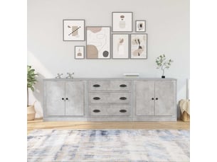 Buffet - bahut - meuble de rangements 3 pcs gris béton bois d'ingénierie