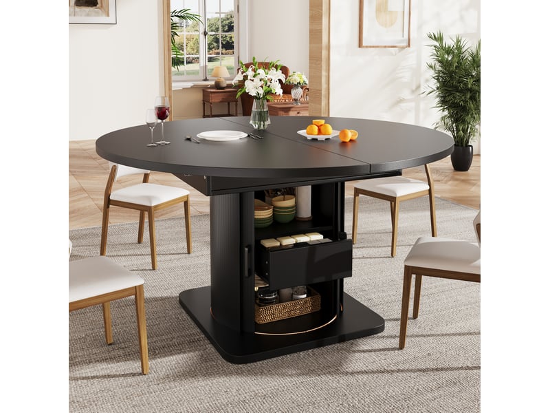  Table à manger extensible ronde à ovale 118-158x118x76 cm, 6 places, noire  - Conforama B