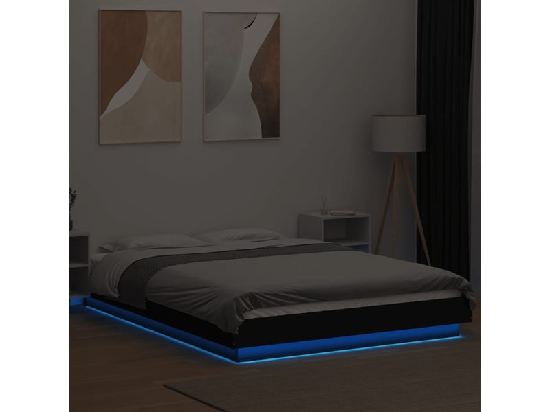  Lit double- lit adulte -  cadre de lit avec lumières led sans matelas noir 120x190cm  - Conforama C