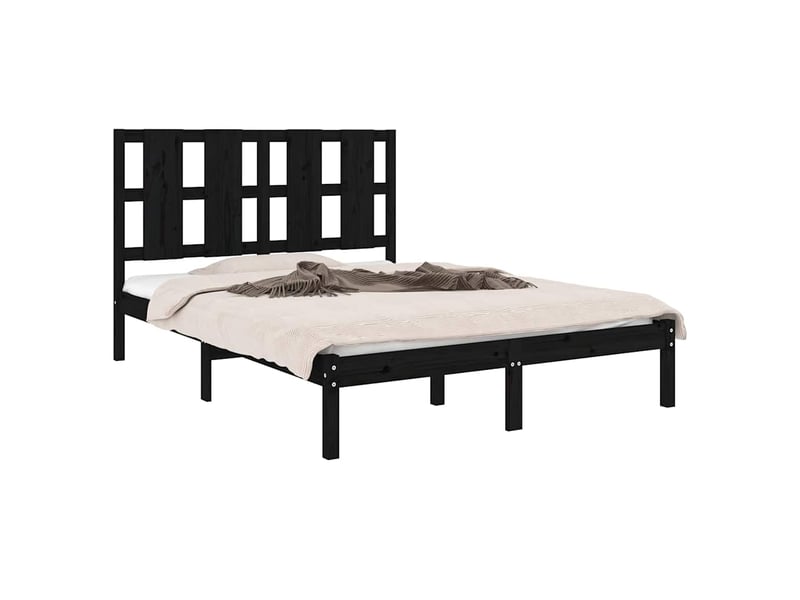  Lit double- lit adulte -  cadre de lit sans matelas noir 140x190 cm bois de pin massif  - Conforama B