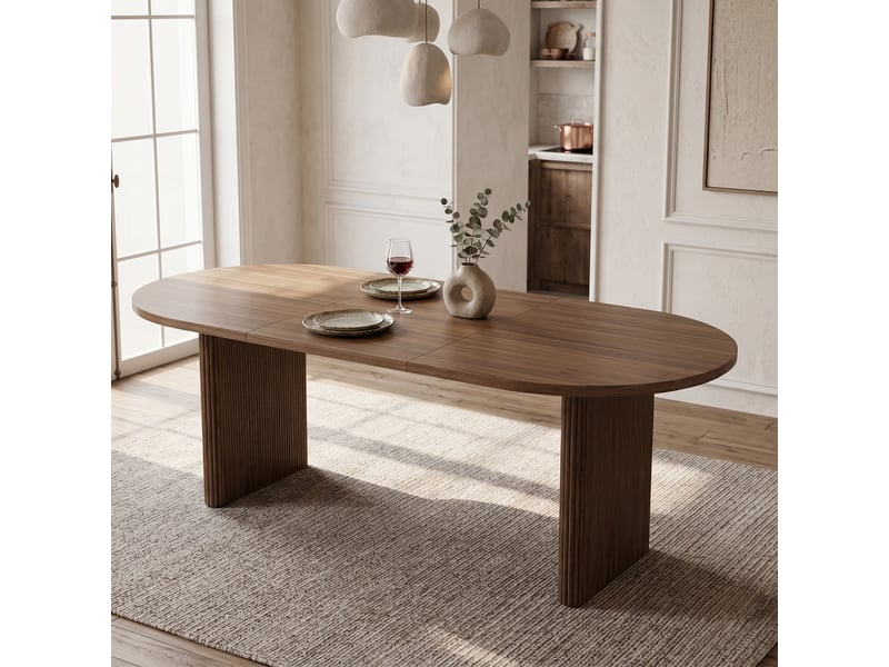 Table à manger extensible, noyer, 140200 × 90 cm, 6-8 personnes, coins arrondis, plateau épais - Conforama E