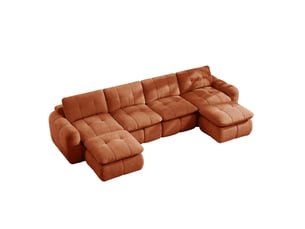 Canapé modulable 4 places modenvie en u avec 2 poufs en chenille orange 334 x 160 x 68 cm