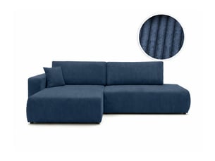 Canapé d'angle gauche convertible LOUNGITUDE ALYA 5 places Velours côtelé Bleu foncé