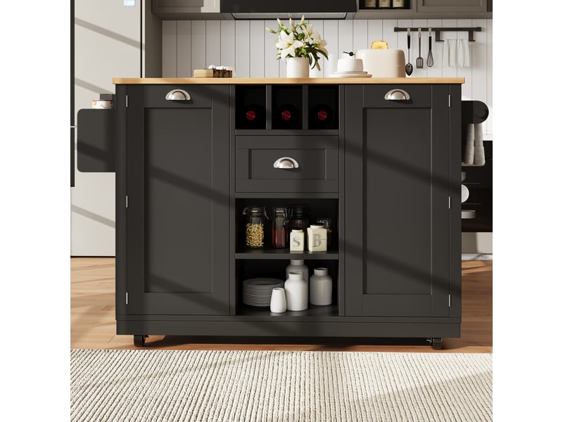  Desserte de cuisine à plateau rabattable 140x70x93,5 cm en mdf noir  - Conforama B