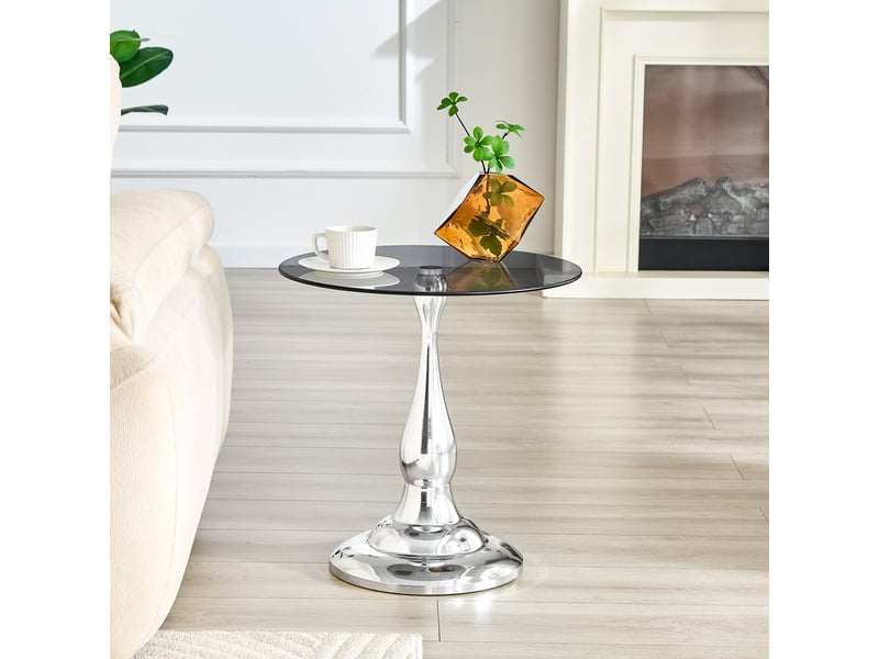  Table d’appoint ronde moderne, plateau en verre trempé, base stable, compacte pour salon et chambre  - Conforama B