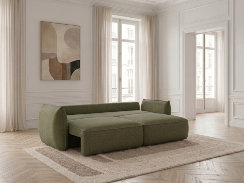  Bobochic canapé droit convertible 3 places esmee tissu chenille vert ESMEE - Conforama C
