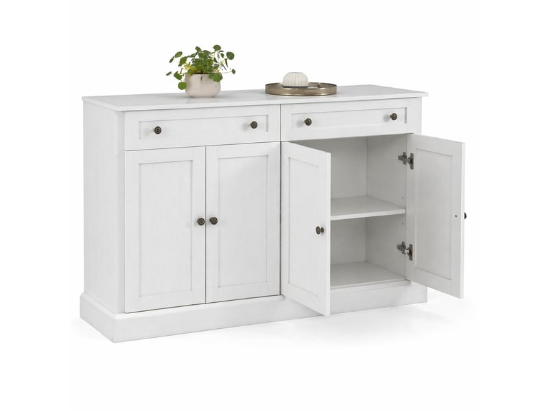Buffet bas modenvie 4 portes 2 tiroirs 150 x 40 x 86 cm blanc antique - Conforama A