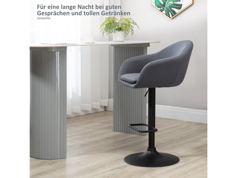  Tabouret de bar réglable avec dossier et repose-pieds - lpospi - pivotant 360°, acier, gris foncé  - Conforama C