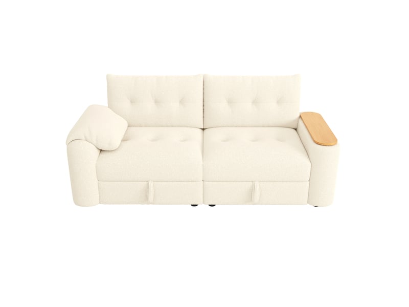 Canapé modulaire 2 places 207,5 x 80 cm – beige – rangement, table d’appoint pivotante et têtière - Conforama D