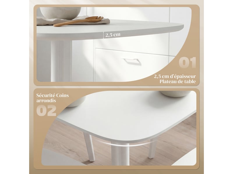 Table à manger pour 4 personne table de cuisine carrée style moderne avec plateau aspect bois, blanc, 70 x 70 cm - Conforama E