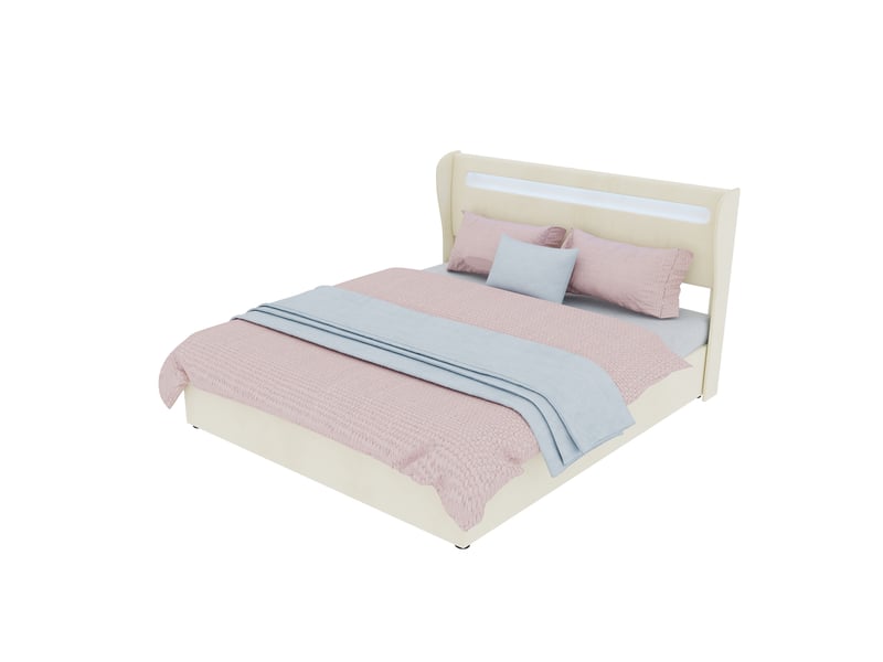  Lit tapissier en tissu beige 160x200cm  - Conforama A