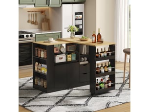 Îlot de cuisine 2 portes 2 tiroirs coloris noir mdf
