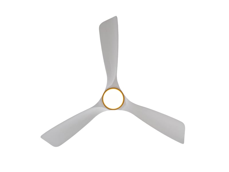  Ventilateur de plafond 52 avec lumière et télécommande, 3 pales bois, or + blanc  - Conforama D