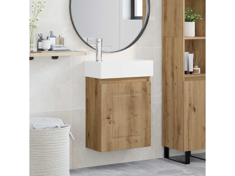 Meuble de rangement salle de bain avec robinet chêne artisanal shl5761 - Conforama B