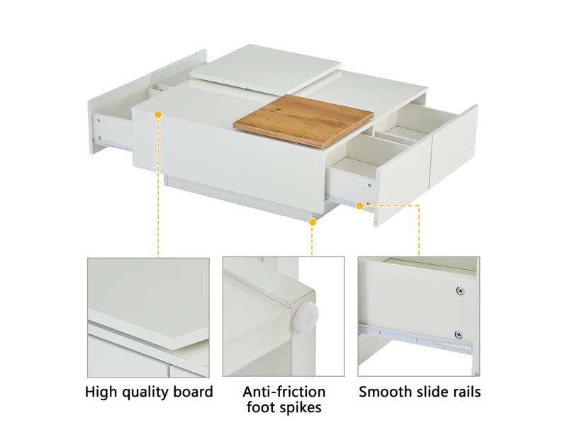  Table basse contemporaine 75x75x40 cm blanc brillant – plateau coulissant et rangement pratique  - Conforama E