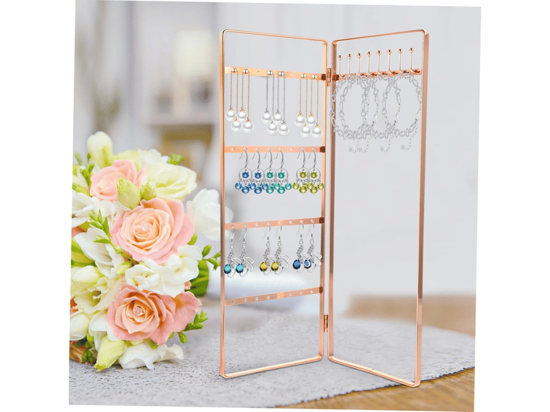 Présentoir à bijoux et boucles d’oreilles en fer, porte-bijoux de table rose doré, grand format, organisateur polyvalent pour colliers et accessoires - Conforama C