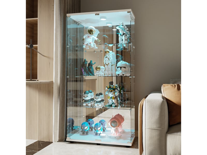  Vitrine en verre avec led- verre trempé miroir- vitrine armoire pour collection- 4 niveaux- 2 portes- serrure de sécurité- 80×36×164cm -blanc  - Conforama D