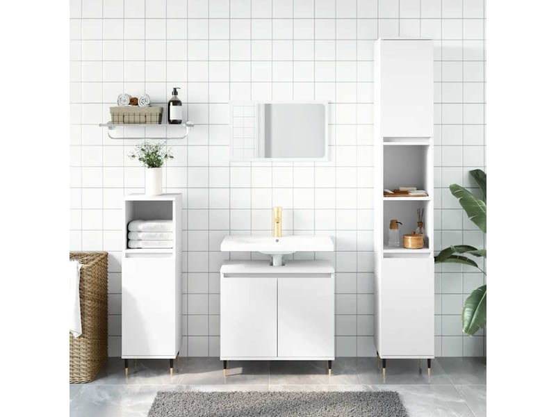  Armoire de salle de bain, meuble de rangement blanc 58x33x60 cm bois d'ingénierie  - Conforama B