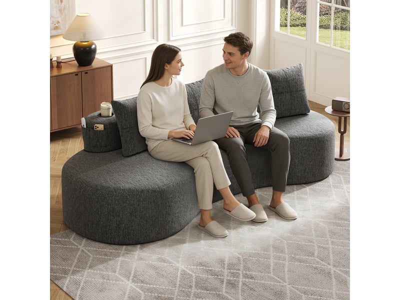  Canapé droit 3 places en tissu coton et lin gris foncé, 240 cm, avec rangement W2845S00252 - Conforama C
