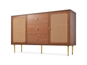 Buffet de cuisine design avec 2 portes et 3 tiroirs, 150 × 40 × 90 cm, effet noyer