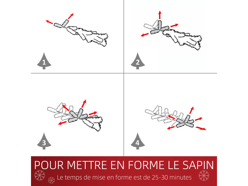  Sapin de noël artificiel 180 cm, support en métal pliable, arbre de noël slim avec 380 pointes de branche, vert  - Conforama E