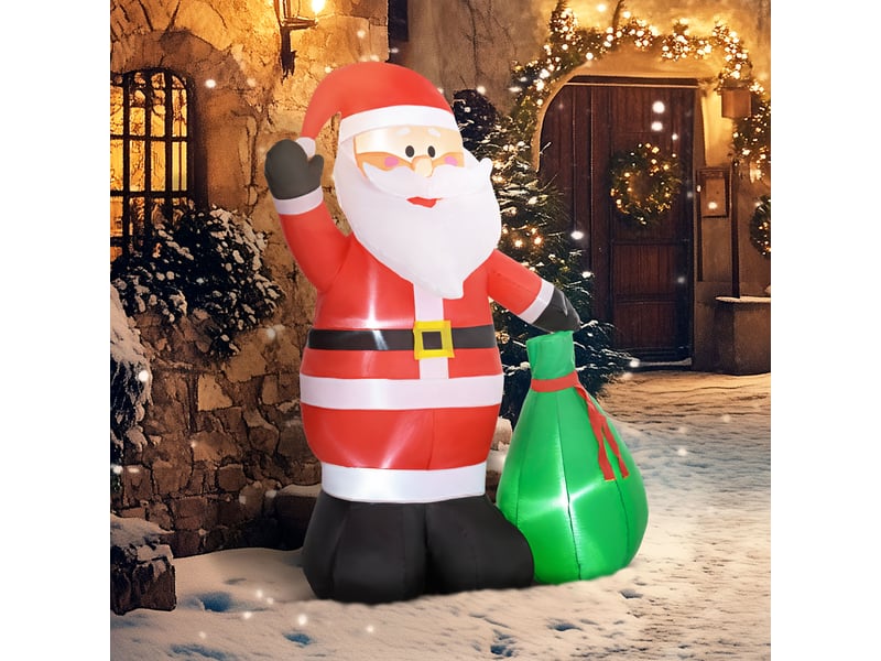  Père de noël gonflable de 180 cm avec lumières led, matériel fixation et souffleur, intérieur et extérieur  - Conforama C
