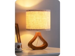 Lampe de table edishine t24019 beige lin chene e27 4w led 2700k