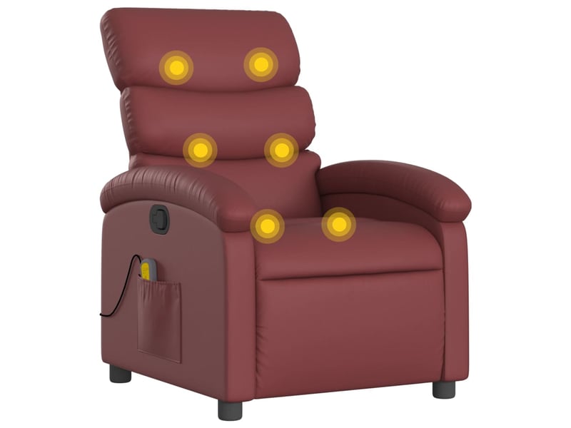  Fauteuil de relaxation tv fonction massage inclinable 6 points de massage en pvc rouge bordeaux dec027080  - Conforama B