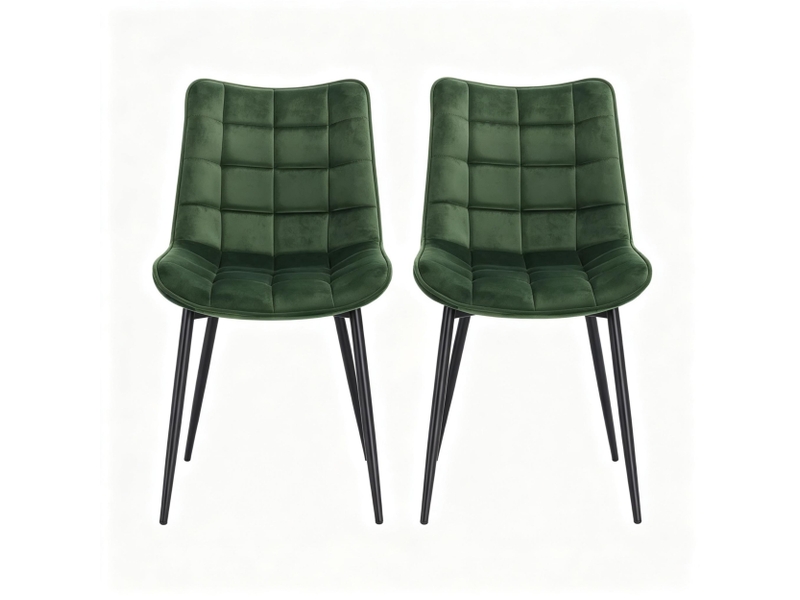 Chaises de salle à manger lot de 2 ergonomiques - dossier rembourré pieds en métal, velours vert foncé - Conforama A