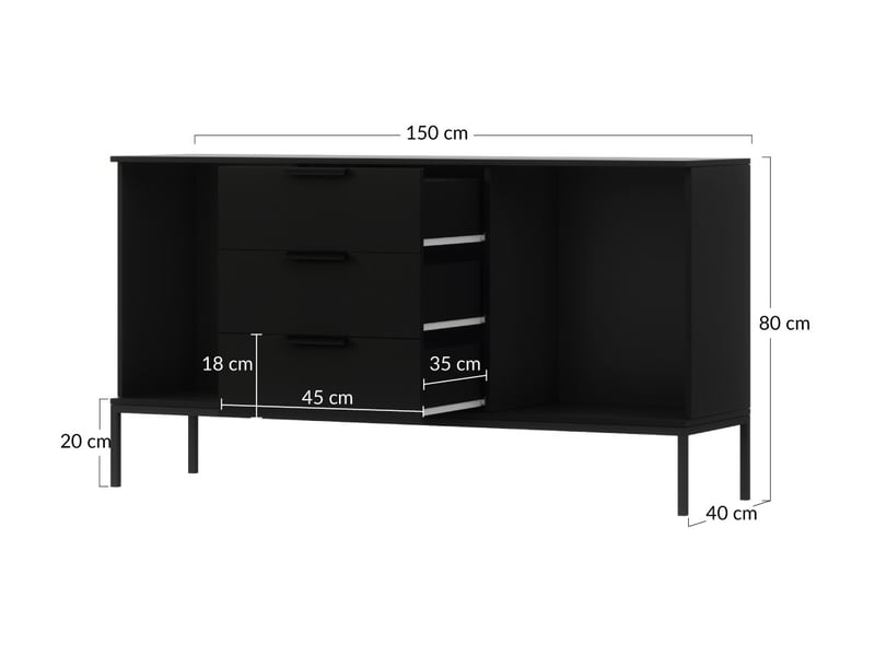  Savanna - buffet bas - effet bois et noir - 3 tiroirs et 2 portes - 150 cm - best mobilier - noir et bois SAVANNA - Conforama C