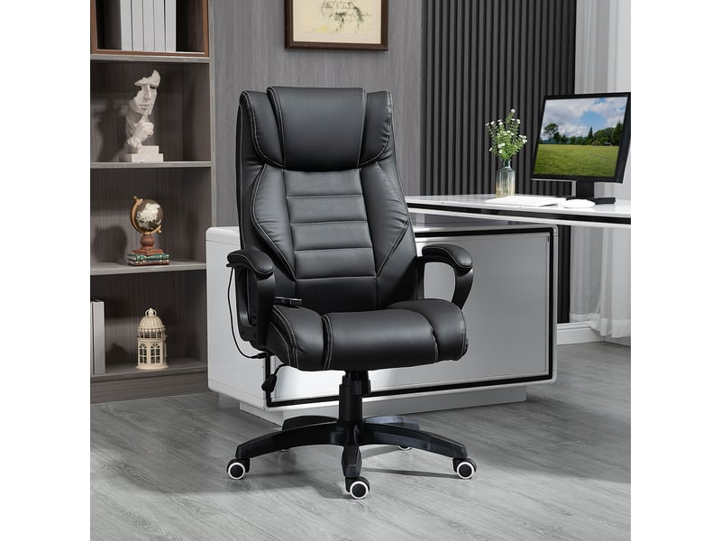  Fauteuil de massage de bureau réglable en hauteur (6 points), similicuir noir, 66 x 78 x 112-120 cm  - Conforama D