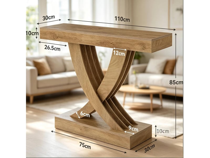  Console rustique avec piètement en x pour entrée, salon ou couloir en mdf marron, stable, 110 × 30 × 85 cm  - Conforama C