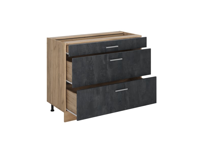 Vicco meuble cuisine, béton noirchêne doré, 100cm plan de travail chêne doré - Conforama C