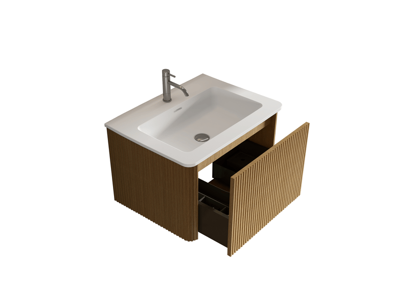  Meuble sous-vasque suspendu avec vasque coloris chêne 61 x 46.5 x 37 cm  - Conforama E