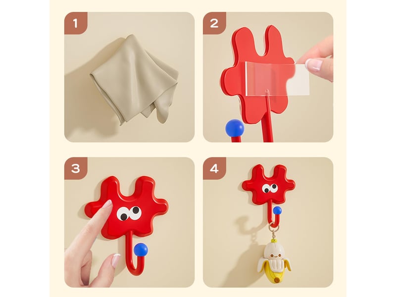  Lot de 4 crochets utilitaires en forme de puzzle multicolores auto-adhésifs solides pour salle de bain, chambre à coucher  - Conforama D