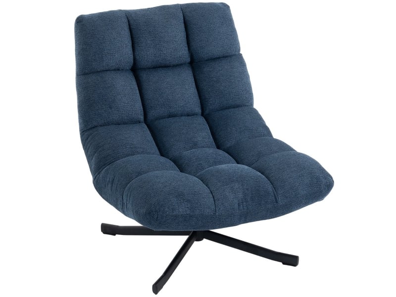  Fauteuil d'accent pivotant 75x95x90cm – fauteuil lounge individuel avec assise 360° et pieds croisés en métal –  chenille - bleu foncé  - Conforama A