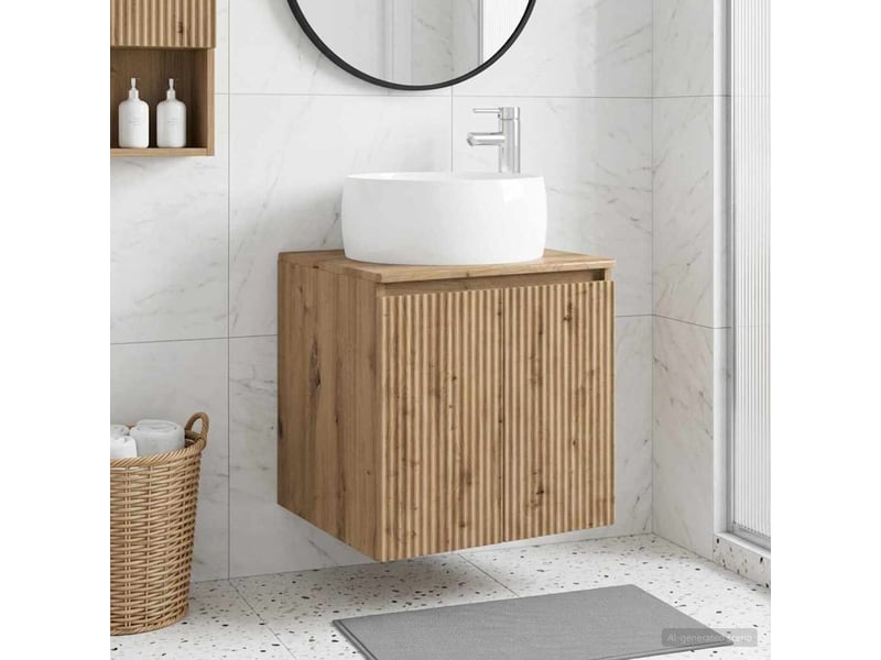  Vanité de lavabo mural, meuble de rangement chêne artisanal 49.5x44.5x66 cm shl1057  - Conforama B