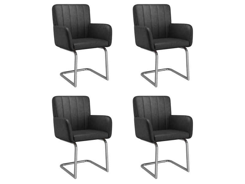  Lot de 4 chaises de salle à manger avec accoudoirs, similicuir noir et pieds en métal  - Conforama A