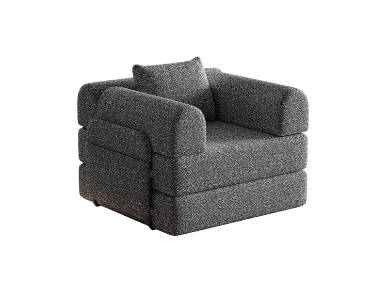 Canapé-lit modulable 2-en-1 en chenille, avec espace de rangement dans l’accoudoir, structure métallique et configuration personnalisable - gris  - Conforama A