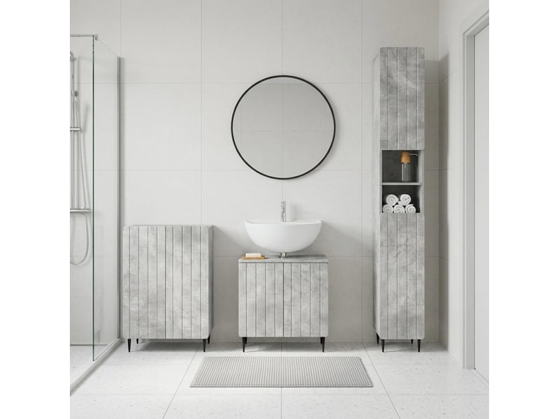 Ensemble de meuble de salle de bain 3 pièces zwolle gris béton cf63544 - Conforama B