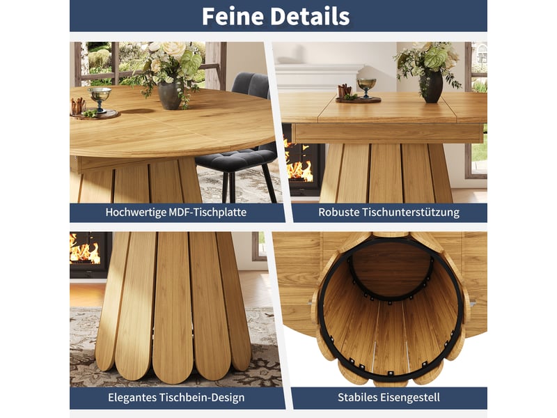 Table de salle à manger extensible ronde à ovale 6 personnes en mdf 118-158×118×76,8 cm bois naturel - Conforama C