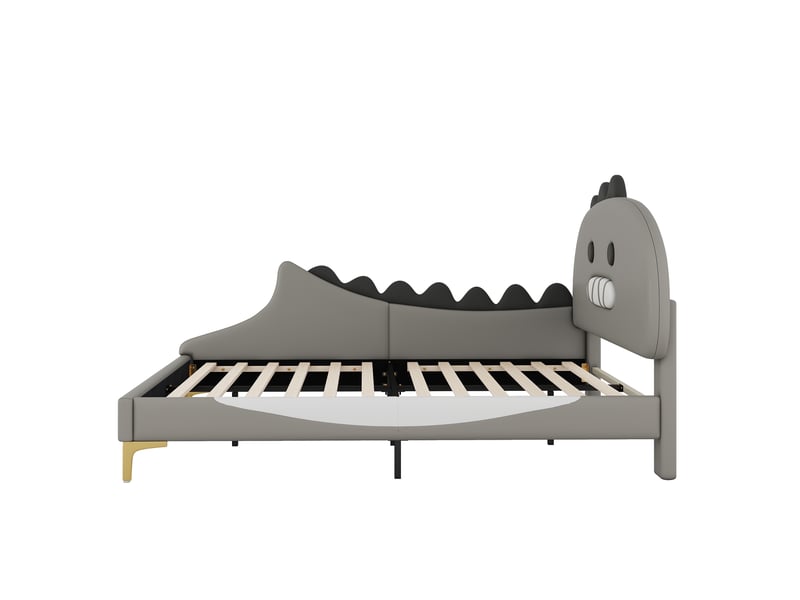  Lit enfant dinosaure gris 140x200 cm au sol en similicuir pu rembourré  - Conforama E
