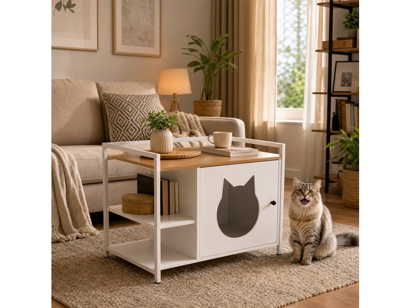  Table basse avec 2 étagères 76x54x59 cm blanc et chêne clair  - Conforama R