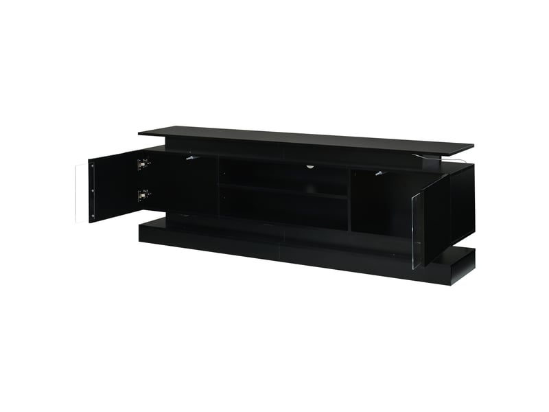 Meuble tv avec led et 2 portes, noir brillant, 180x35x60 cm - Conforama R