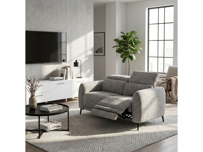 Canapé relax motorisé 2 pl en tissu chiné gris taupe – june - Conforama D