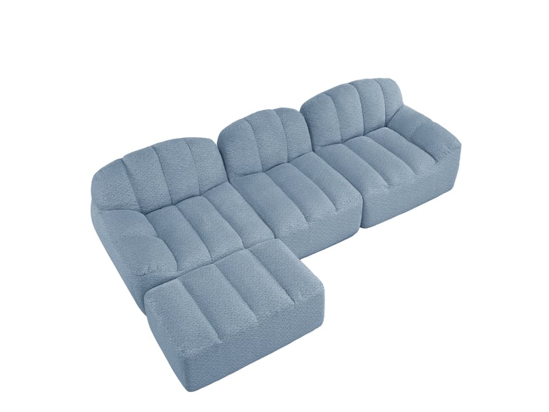 Canapé modulable l 3 places 288x165x79 cm, sans montage, granuleux, mousse 32d, avec pouf, tissu, bleu - Conforama A