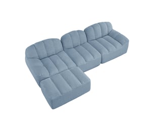 Canapé modulable l 3 places 288x165x79 cm, sans montage, granuleux, mousse 32d, avec pouf, tissu, bleu
