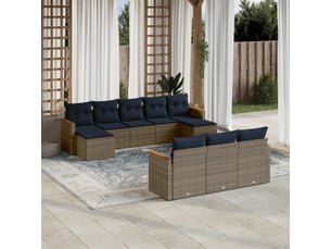 Vidaxl ensemble de canapé de jardin 10 pcs avec coussins gris résine tressée