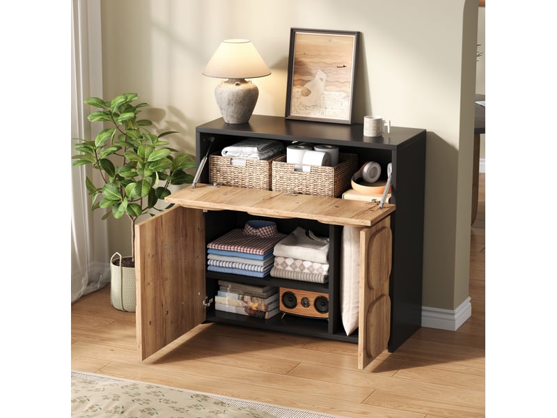  Buffet 79,6x34,8x81,5 cm 4 compartiments coloris bois naturel et noir  - Conforama E